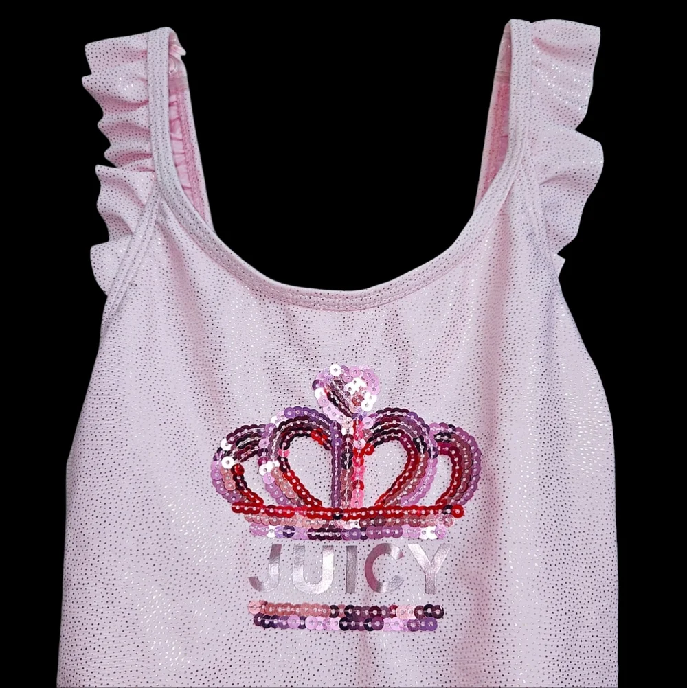 Juicy Couture Kids Crown Sequins Flutter Sleeve Tiny Dots Swimsuit, 5